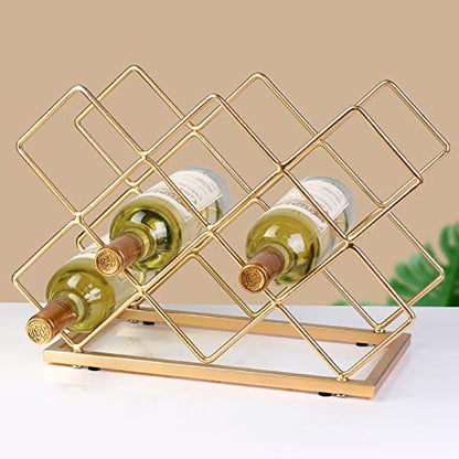 Countertop Wine Rack - 10 Bottle Freestanding Modern Gold Metal Small Wine Rack - Tabletop Wine Holder Stand for Cabinet, Pantry, Wine Bottle Storage… - color: B-gold 10btl