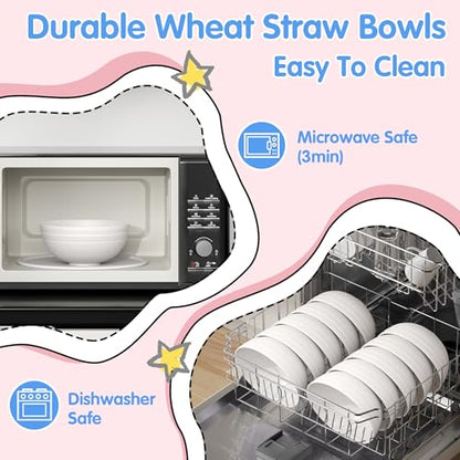 Quatish 14 PCS Cereal Bowls，Plastic bowls,Wheat Straw Soup Bowl, Beige | Unbreakable,Dishwasher & Microwave Safe, Easy-to-Clean,Lightweight,Portable,for Camping Salad Kitchen & Picnics,Snack,Small - color: Beige