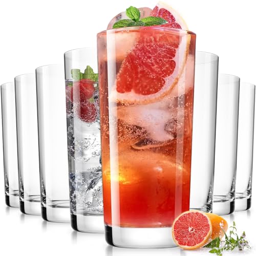 Drinking Water Glass Cups Set,Crystal Highball Glasses cups set of 8,16oz | Wide Mouth Design Tall Glassware for Cocktail Parties, Family Dinners - style: drinking Set of 8 16oz