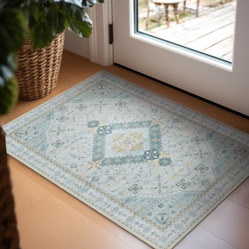 Ashler Home Deco 2' x 3' Moroccan Floral Area Rug, Light Cyan/Blue, Machine Washable, Non-Slip, Foldable - color: A-light Cyan/Blue, size: 2' x 3' (Runner)