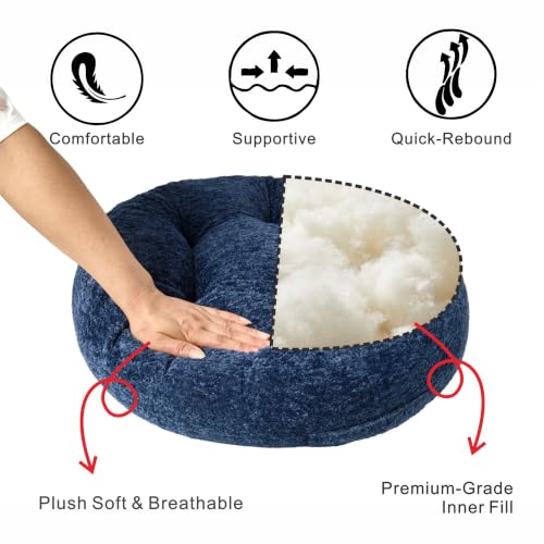 Floor Cushion Pillow, Portable Large | Meditation Adult Sitting Pillow with Handle for Tatami, Living Room & Yoga (1, Round, Dark Blue, 22 x 22 x 6 inches) - color: Round, Dark Blue