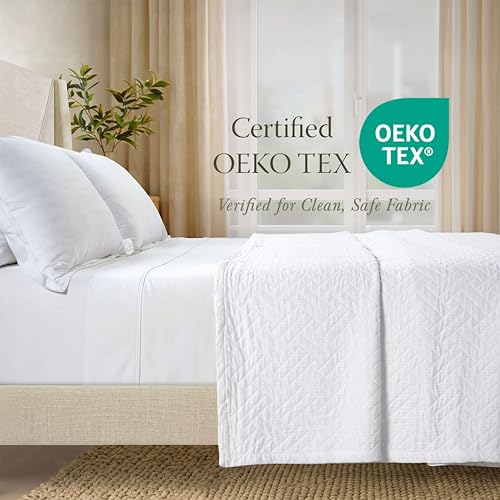 Threadmill Cotton King Coverlet Blanket, Jacquard, White,Long-Staple Cotton | 100% Cotton, Jacquard Pattern, 106x92 in, All-Season, Lightweight, OEKO-TEX Certified, Machine Washable - color: Classic White, size: King / Cal King