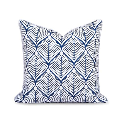 Hofdeco Premium Coastal Patio Indoor Outdoor Throw Pillow Cover Only, 20"x20" Water Repellent for Backyard, Couch, Navy Blue Print Geometric Leafs - color: Navy Blue Geometric Leafs 20"x20"