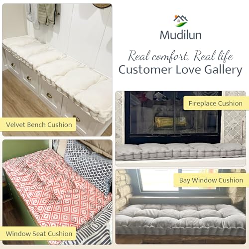 mudilun Custom Bench Cushion Tufted Window Seat Cushions Indoor Custom Color/Size/Ties/Handle Bench Pads 4 Inches Thick
