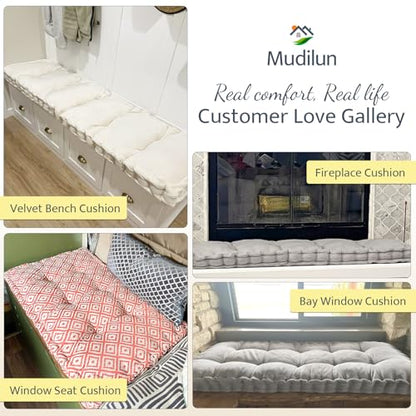 mudilun Custom Bench Cushion Tufted Window Seat Cushions Indoor Custom Color/Size/Ties/Handle Bench Pads 4 Inches Thick
