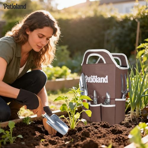 Brown Garden Tools Set 10-Piece, Gardening Gifts for Women Men | Aluminum, Heavy Duty Gardening Hand Tools With Non-Slip Ergonomic Handles, Gloves, Organizer Tote Bag, Garden Starter Kit - color: brown-10pcs