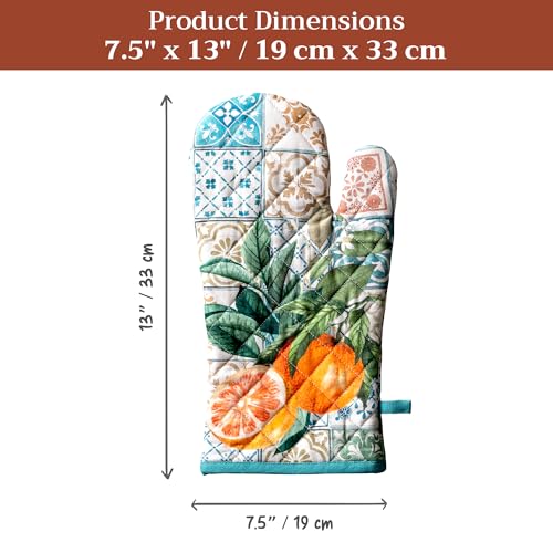 Maison d'Hermine Oven Gloves 100% Cotton Oven Mitt (7" x 13", Pack of 1) | With Loop Heat Resistant BBQ Cooking Gloves Baking Grilling Kitchen Handling Hot Pans Spring Summer - Agrume - color: 010 - Agrume, size: 7.5" x 13" (Oven Mitt)