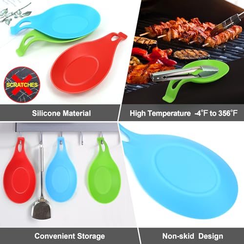 Silicone Spoon Rest for Stove Top, Spoon Holder for Stove, Silicone Spoons Rest for Kitchen Counter, Heat Resistant - color: Red green blue
