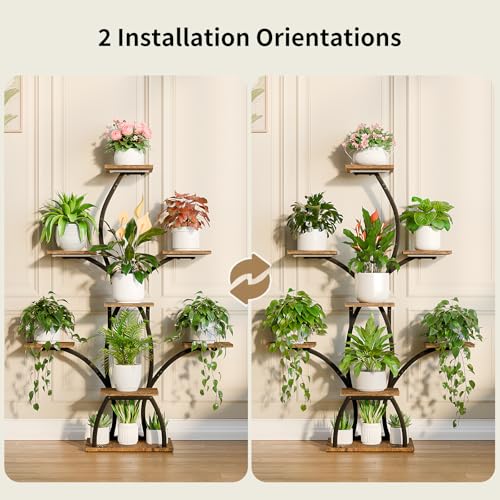 CODACE Plant Stand with Grow Lights - 50" Indoor Plant Shelf | 6 Tiered Plant Shelf Indoor, Lighted Tree-Shaped Plant Holder, Tall Flower Display Rack for Living Room, Patio(Black) - color: Black