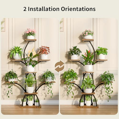 CODACE Plant Stand with Grow Lights - 50" Indoor Plant Shelf | 6 Tiered Plant Shelf Indoor, Lighted Tree-Shaped Plant Holder, Tall Flower Display Rack for Living Room, Patio(Black) - color: Black