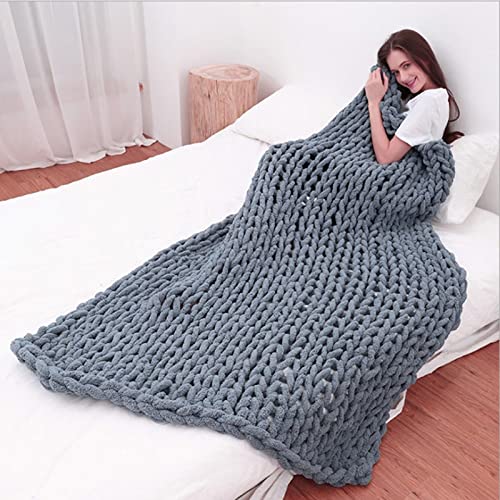 Chunky Knit Blanket Light Blue Chenille Yarn Tight Chunky Knit Throw Blanket for Sofa Bed 39x39 Handmade Boho Bed Throw - color: Light Blue, size: 39x39"