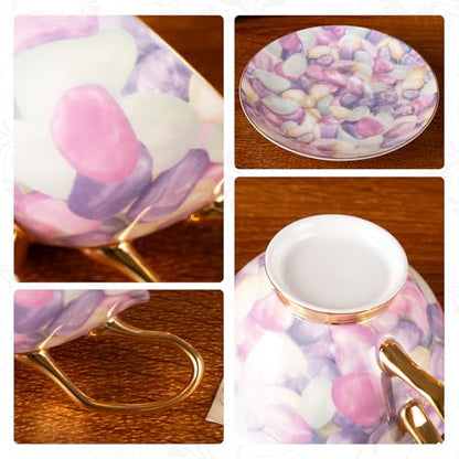 KAMMAK Tea Cups and Saucers Set of 2, Porcelain Coffee Cups, JBE024 | Stackable Espresso Mugs, Ceramic Demitasse for Coffee, Cappuccino, Latte, Americano, Tea - size: 8CZJBE024