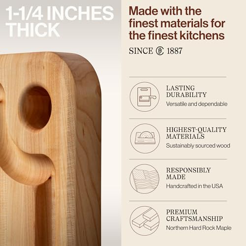 John Boos Prestige Series Rectangular Wooden Maple Cutting Board 18”x12” – 1.25” Thick, 8-lb Reversible Butcher Block with Juice Groove, Edge-Grain & Finger Grip Hole – Made in the USA - size: 18"L x 12"W