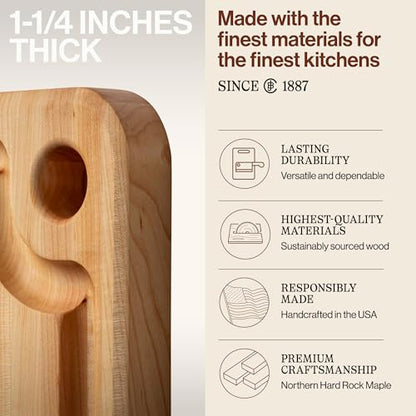 John Boos Prestige Series Rectangular Wooden Maple Cutting Board 18”x12” – 1.25” Thick, 8-lb Reversible Butcher Block with Juice Groove, Edge-Grain & Finger Grip Hole – Made in the USA - size: 18"L x 12"W