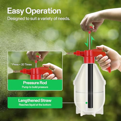 VIVOSUN 50oz Pump Sprayer, Handheld Garden Water Sprayer Bottle | with Adjustable Brass Nozzle, for Spraying Plants, Flowers, Weeds and Cleaning, Red - color: Red, size: 50oz