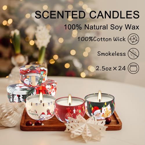 24 Packs Christmas Scented Candles Gift- Aromatherapy Candle-2.5oz Soy Wax-Long Lasting Burn time, Advent,Christmas Thanksgiving Gifts, Home Decor. - color: Red
