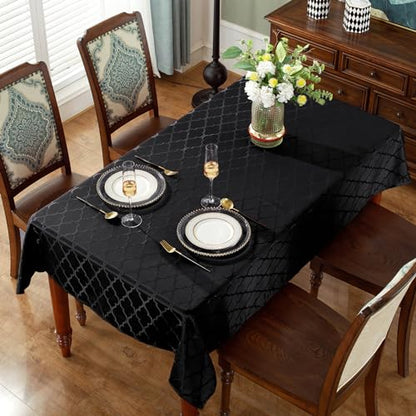 SASTYBALE Jacquard Tablecloth Rectangle, 60" x 102", Black | Damask Fabric, Water Resistant, Wrinkle Free Polyester, 8-10 Seats for Halloween Party, Kitchen Dining, Holiday Banquet Use - color: Black, size: 102" x 60" (Rectangular)