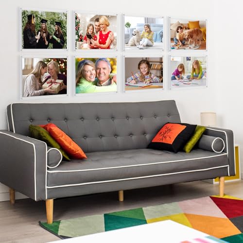 Kalami 8.5x11 Acrylic Wall Mount Picture Frame Self Adhesive | No Drill Holes Floating Frameless Clear Photo Print Certificate Degree Document Display Frame with Sliver Hardware - size: 8.5 x 11 in