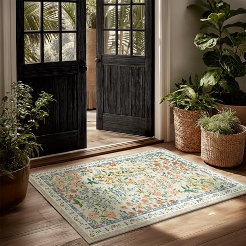 Machine Washable Area Rugs for Entryway: Door Mat Indoor Entrance 2x3 Small Throw Rug Non-Slip Low Pile Kitchen Rug for Front Door Indoor Entrance Entry Bedside Living Room - color: Floral-light Green, size: 2' x 3' (Rectangular)