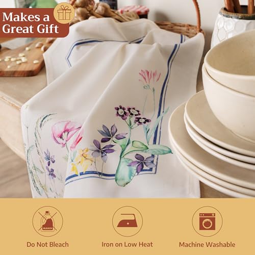 Maison d' Hermine Kitchen Towels Set of 3 Reusable 100% Cotton 27.50" x 20" | Cloth Tea Dish Towels Absorbent with Hanging Loop for Kitchen Dining Party Wedding Hotel Home Spring Summer - Faience - color: 015 - Faience