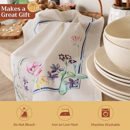 Maison d' Hermine Kitchen Towels Set of 3 Reusable 100% Cotton 27.50" x 20" | Cloth Tea Dish Towels Absorbent with Hanging Loop for Kitchen Dining Party Wedding Hotel Home Spring Summer - Faience - color: 015 - Faience