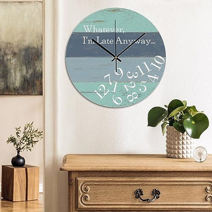I'm Late Anyway Wall Clock 10x10 Inch Bedroom PVC Clock Battery Operated Silent Noiseless Modern Wall Hanging PVC Wall Clocks for Living Room School Housewarming Gift - color: Style-5, size: 10x10in（black）