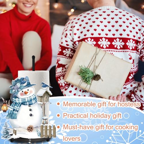 Winter Paper Towel Holder Snowman Countertop Kitchen Decor and Accessories Winter Paper Towel Rack Black Metal Farmhouse Large Tissue Stand Gift for Home Bathroom 3D Hand Painting Pattern - style: Snowman