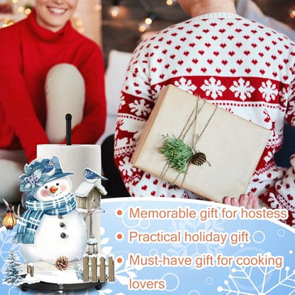 Winter Paper Towel Holder Snowman Countertop Kitchen Decor and Accessories Winter Paper Towel Rack Black Metal Farmhouse Large Tissue Stand Gift for Home Bathroom 3D Hand Painting Pattern - style: Snowman