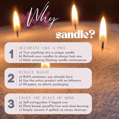 Sandle by Foton Pearled Candle 10 Oz – Black Unscented, Non Toxic Luxury Long Lasting Sand Candles up to 60 Hours - Refillable Sand Candle with 15 Wicks for Candles Making - size: 10oz (Single Pack)