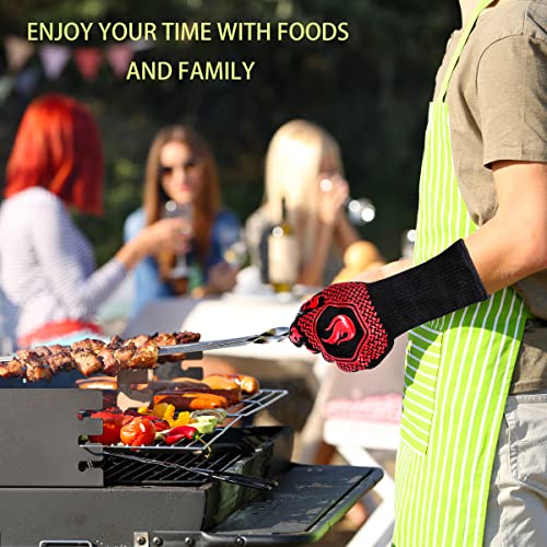 BBQ Gloves 1472F Heat Resistant Non-Slip Silicone 13.8in (Red) | Grill Cut-Resistant, Oven Kitchen Safe for Barbecue, Cooking, Frying, Oven Mitts - color: Red
