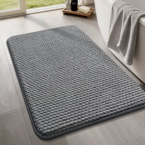 Bathroom Rugs 17x24, Extra Thick Soft Absorbent Chenille Bath Rug Non-Slip Quick Dry, Machine Washable Bath Mats for Bathroom, Floor, Tub and Shower, Home Decor, Dark Grey - color: Dark Gray, size: 17" x 24"