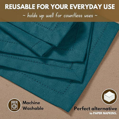 Native Fab Cloth Napkins Set of 4, 100% Cotton, Hemstitch Mitered Edges, Washable Fabric Napkins, 18x18 inch, Soft, Breathable, Reusable Hotel Quality Napkins for Events, Party, Dinner - Teal Green - color: Teal Green, size: 18" x 18" (Set of 4)