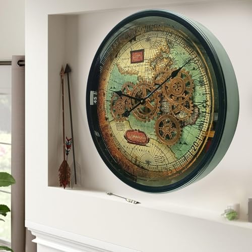 24'' Inch Round Real Moving Gear Wall Clock Portugal Line (Black Antique, 24 inches (60 cm))