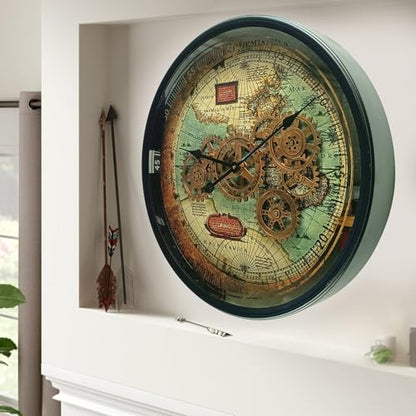 24'' Inch Round Real Moving Gear Wall Clock Portugal Line (Black Antique, 24 inches (60 cm))