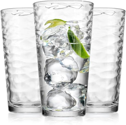 Glaver's Hammered Glass Cups. Cocktail Drinking Glasses Set of 6 Tall Kitchen Glasses, 17 oz Water Glassware For Bar, Juice, Beer, Iced Tea, Everyday Cordial Glasses Drinkware. - size: 17 Ounces