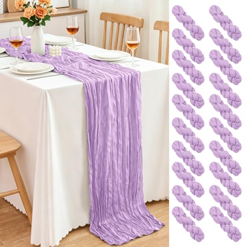 20 Pack Lilac Purple Lavender Cheesecloth Table Runner, 17x108 Inch Semi Sheer Boho Gauze Cheese Cloth Fabric Table Runners for Wedding Party Baby Shower Birthday Garden Farmhouse Table Decor - color: Lavender, size: 20 Pack