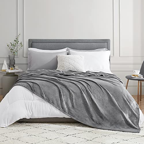 Hansleep King Grey Fleece Blanket, Soft Flannel Bed Blanket | Fuzzy Cozy Blanket 90x108 Inches, Multi-use for Bed, Sofa, Couch, Travel, Camping, All Season Warm Lightweight Cover - color: Grey, size: King (90x108 Inches)