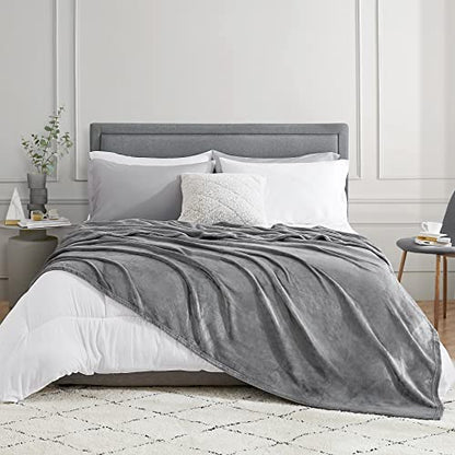 Hansleep King Grey Fleece Blanket, Soft Flannel Bed Blanket | Fuzzy Cozy Blanket 90x108 Inches, Multi-use for Bed, Sofa, Couch, Travel, Camping, All Season Warm Lightweight Cover - color: Grey, size: King (90x108 Inches)