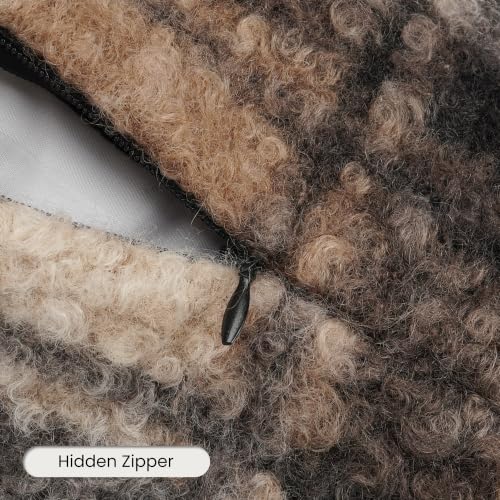 Brown Plaid Pillow Covers, Fuzzy Boucle Farmhouse Throw Pillow Covers 20x20 | Set of 2, Autumn Cozy Fluffy Curly Sherpa Throw Pillows, Black Tan Brown Checkered Accent, For Living Room, No Pillow Insert - color: Brown Buffalo Plaid Indoor Pillow Covers, s
