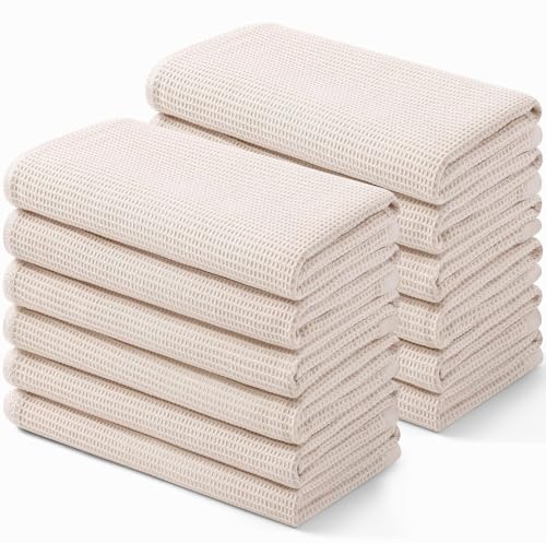 Homaxy 100% Cotton Waffle Weave Kitchen Towels, 12 Pack, Beige | Soft and Absorbent Dish Towels, 16 x 26 Inches Quick Dry Hand Towels - color: Begie, size: 16 x 26 - 12 Pack