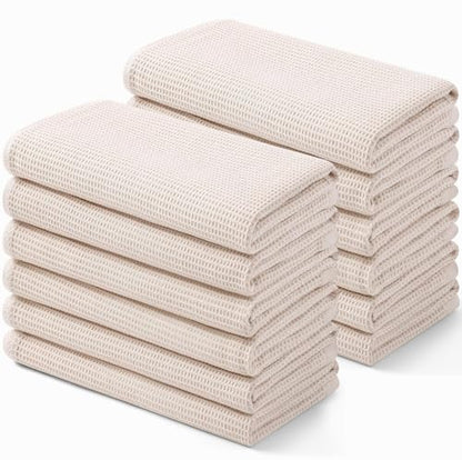 Homaxy 100% Cotton Waffle Weave Kitchen Towels, 12 Pack, Beige | Soft and Absorbent Dish Towels, 16 x 26 Inches Quick Dry Hand Towels - color: Begie, size: 16 x 26 - 12 Pack