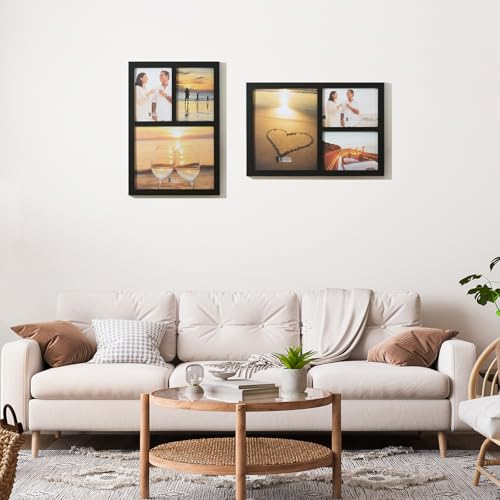 3-Opening Collage Frame 8x10 + 2(5x7) Black Wood | Holds 8x10 and two 5x7 photos, shatter-resistant glass, tabletop & wall mount - size: 8x10 & 5x7 - 3 Opening