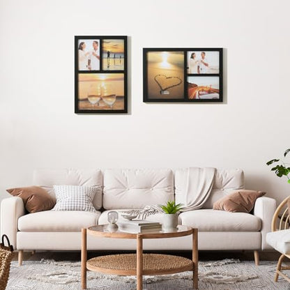 3-Opening Collage Frame 8x10 + 2(5x7) Black Wood | Holds 8x10 and two 5x7 photos, shatter-resistant glass, tabletop & wall mount - size: 8x10 & 5x7 - 3 Opening