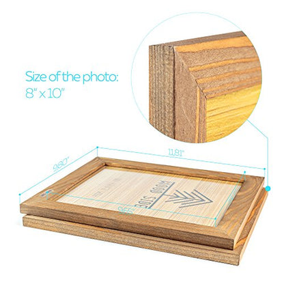 Rustic Wooden Picture Frame 8x10 - Set of 2-100% Natural Eco Walnut Wood with Real Glass for Wall Mounting and Tabletop - size: 8x10