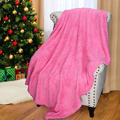 Catalonia Pink Sherpa Throw Blanket, Fuzzy Snuggly Blanket for Camping Traveling Couch Bed, Super Soft, Light Weight, Reversible, All Season Use, 50x60 inches - color: Pink
