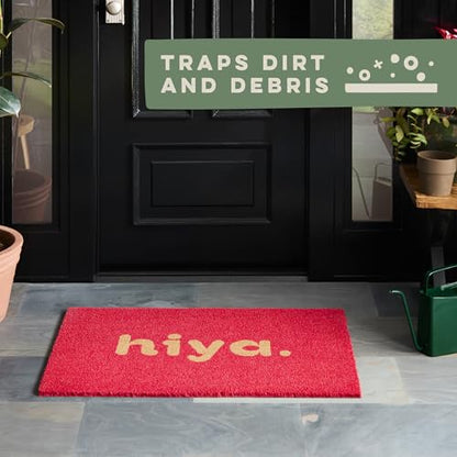 TOWN & COUNTRY TERRA Hiya Painted Welcome Door Mat, Natural Coir, Heavyweight, Non-Slip Entryway Mat, Red, 24"x36" - color: Red, size: 2' x 3' (Rectangular)
