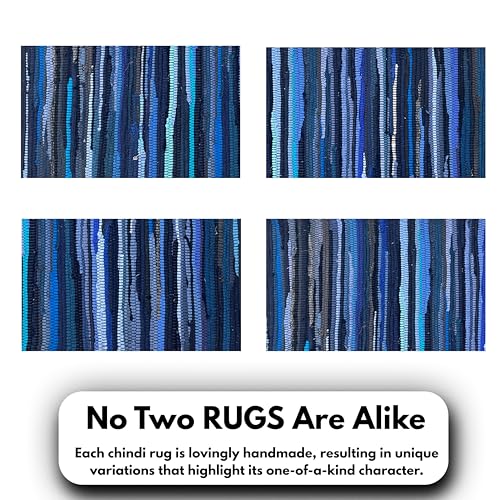 Chindi Kitchen Rug 2x3 Feet - Navy | Cotton Hand Woven Throw Rugs for Bathroom, Easy Clean Accent Camping Carpet - color: Navy, size: 2 x 3 feet