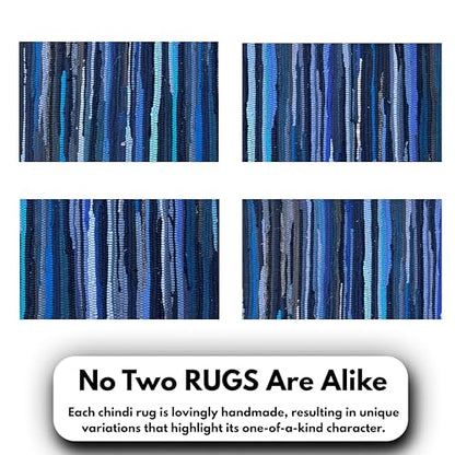 Chindi Kitchen Rug 2x3 Feet - Navy | Cotton Hand Woven Throw Rugs for Bathroom, Easy Clean Accent Camping Carpet - color: Navy, size: 2 x 3 feet