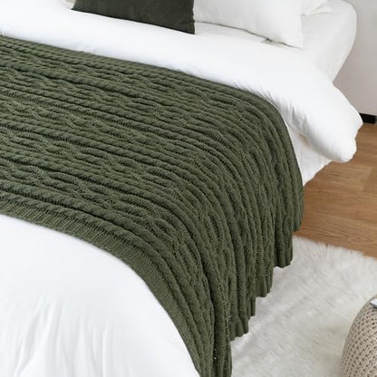 Battilo Olive Green Throw Blanket for Couch, Chunky Cable Knit Blanket, Woven Soft Cozy Chenille Throw Blanket for Bed, Sofa, Chair, Living Room, 51"x67" - color: Olive Green