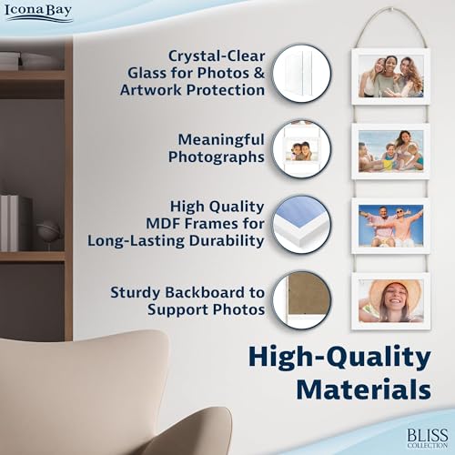 4x6 Wall Hanging Picture Frames Collage with 4 Openings - Winter White - Casual Style Engineered Wood Frames - Wall Mount Only - Bliss Collection - color: Winter White, size: 4x6